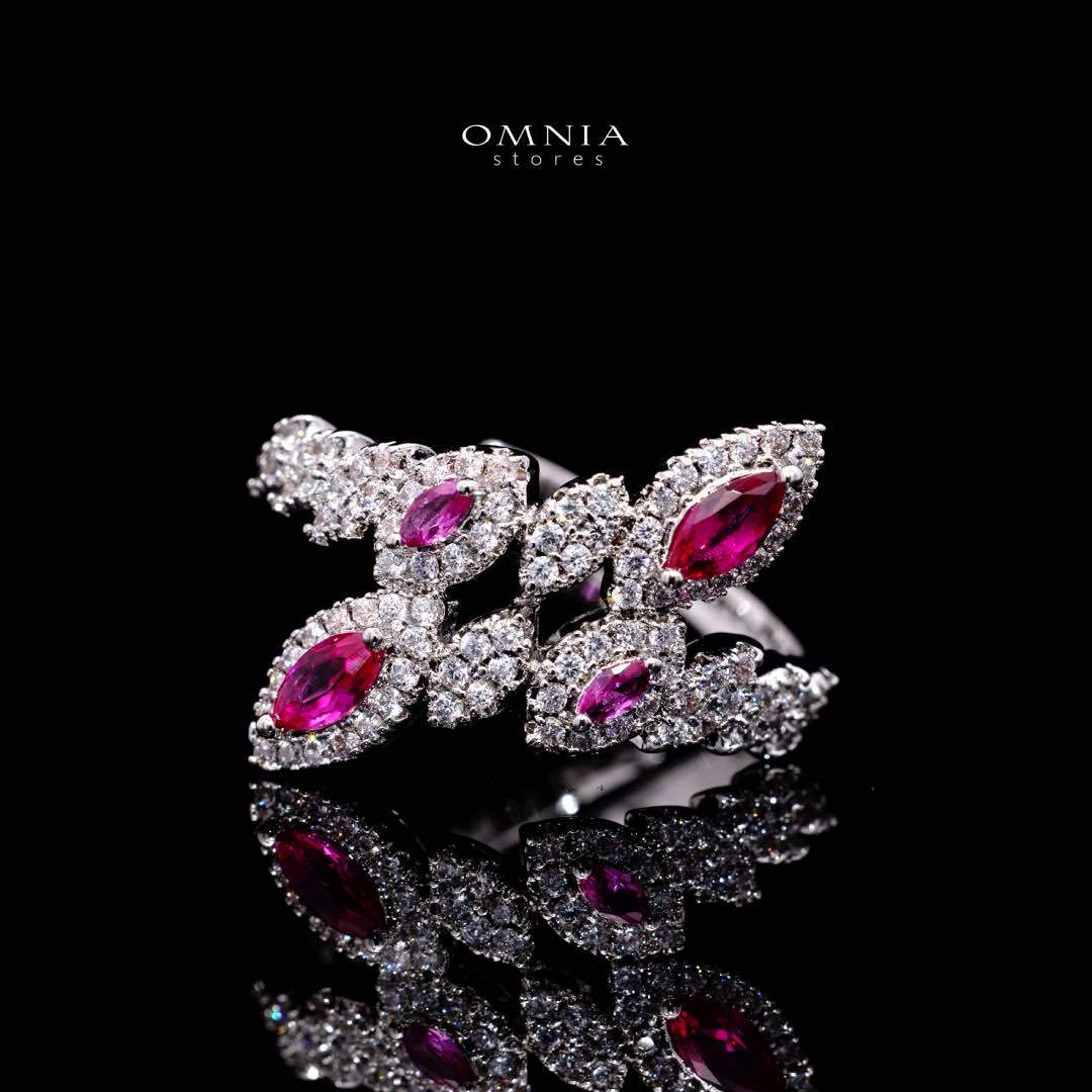 Omnia Nada Maroon Bridal Full Set in High Quality Zircon Stone Rhodium Plated - Image 5
