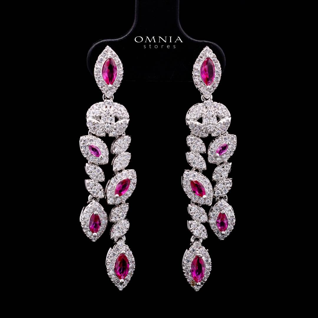 Omnia Nada Maroon Bridal Full Set in High Quality Zircon Stone Rhodium Plated - Image 6