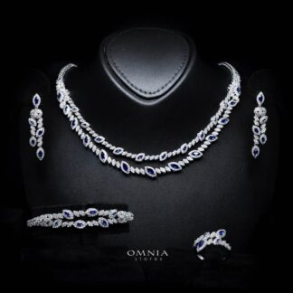 Omnia Nada Blue Bridal Full Set in High Quality Zircon Stone Rhodium Plated