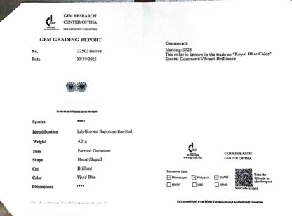 Omnia Mahasin Blue Heart Shape Earrings 925 Silver Certified in High Quality Lab-Grown Sapphire Stone - Image 4