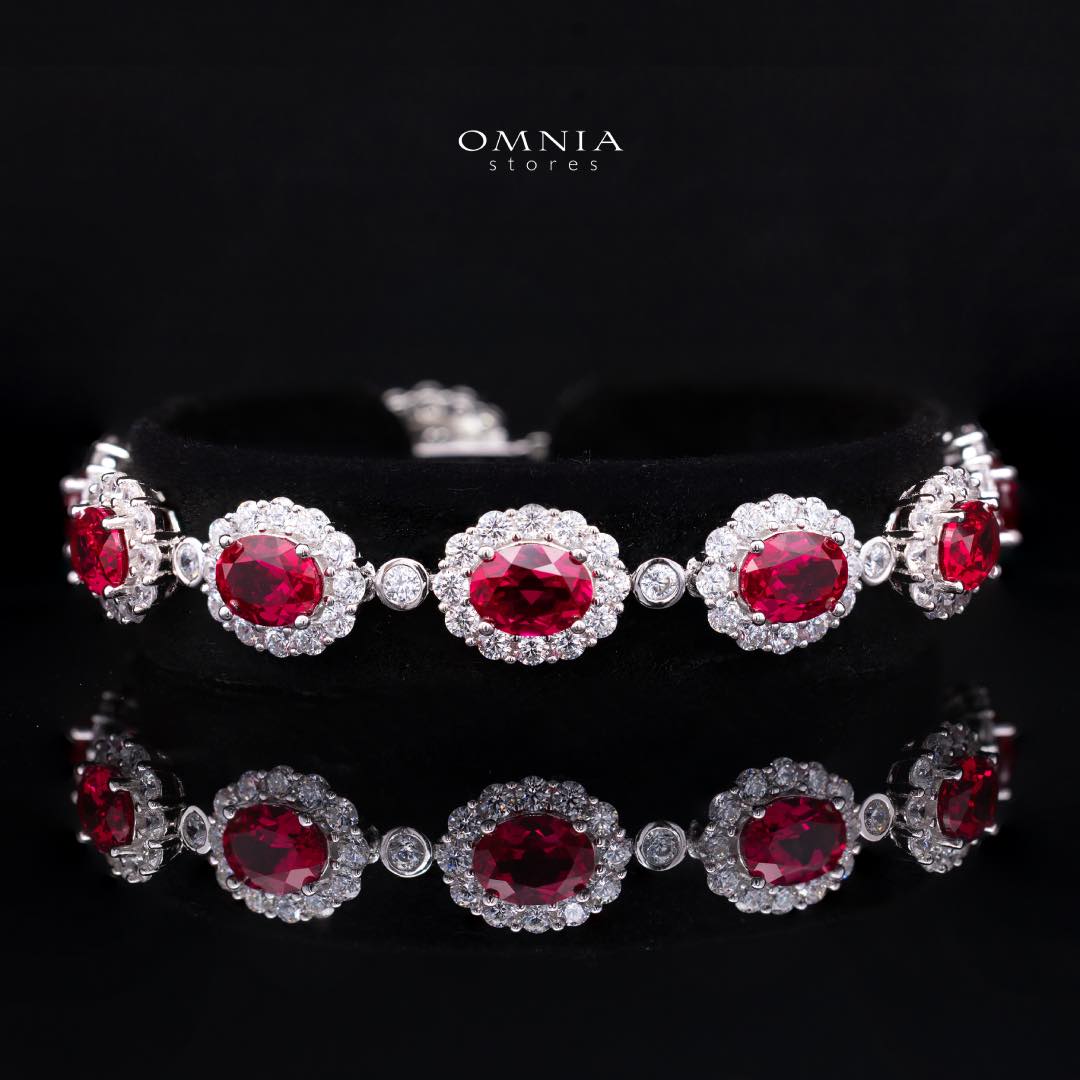 Omnia Mahasin Red Bracelet Wtih GRC Certified in High Quality Lab-Grown Ruby Stone In 925 Silver