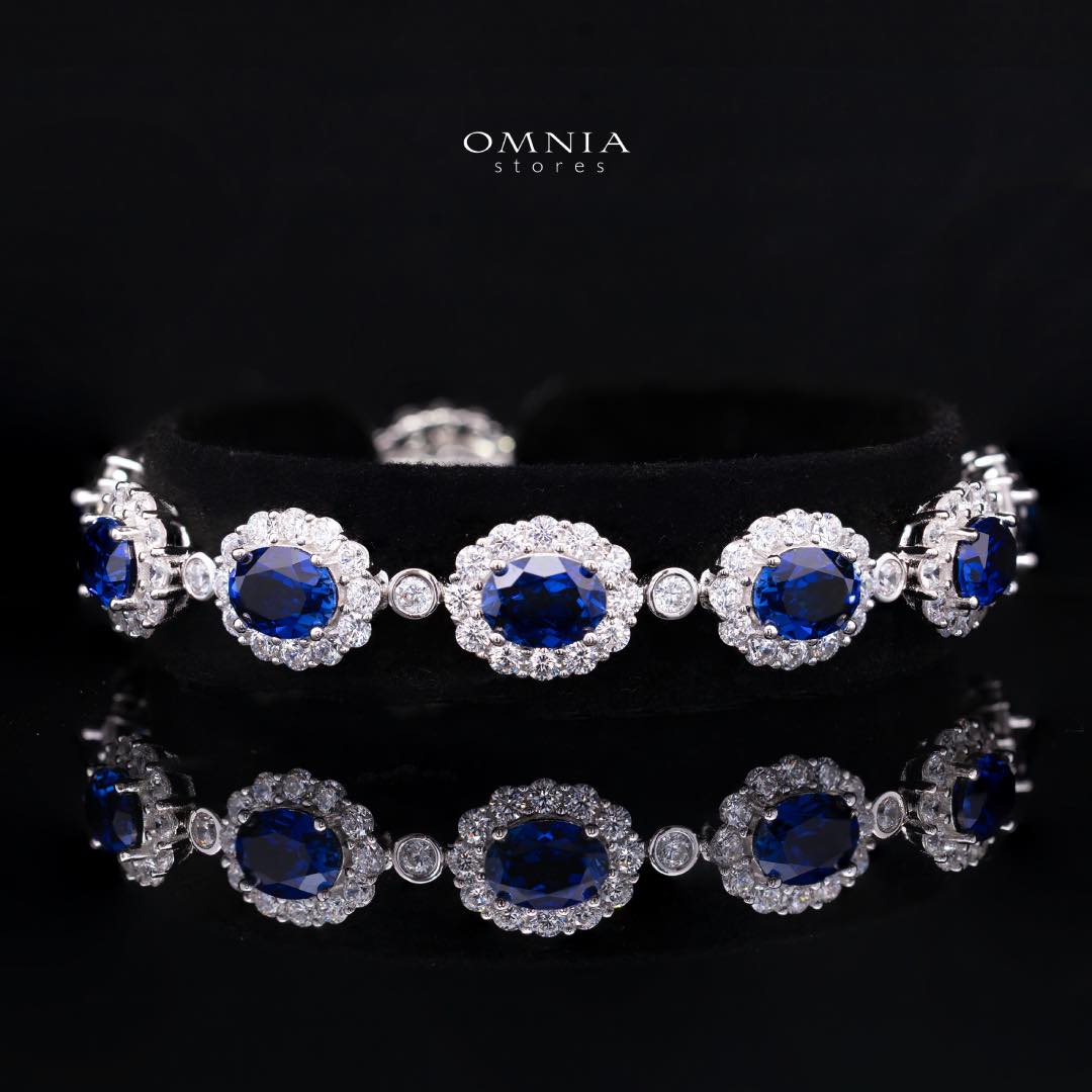 Mahasin Lab-Grown Sapphire Blue Stones With GRC Certified Bracelet in 925 Silver