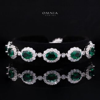 Omnia Mahasin Green Bracelet 925 Silver Certified in High Quality Lab-Grown Emerald Stone