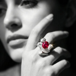 Omnia Jameela Red Ring 92.5 Silver Certified in High Quality Lab Crafted Ruby Stone