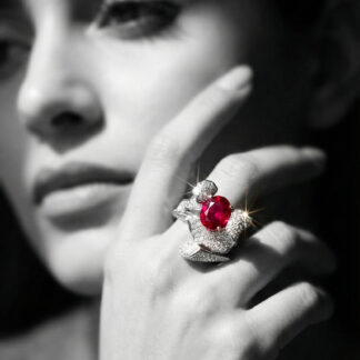 Omnia Jameela Red Ring 92.5 Silver Certified in High Quality Lab Crafted Ruby Stone