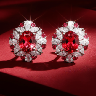 Omnia Kamilah Earrings in 925 Silver With GRC Certifited High Quality Ruby Red Lab Grown Stones