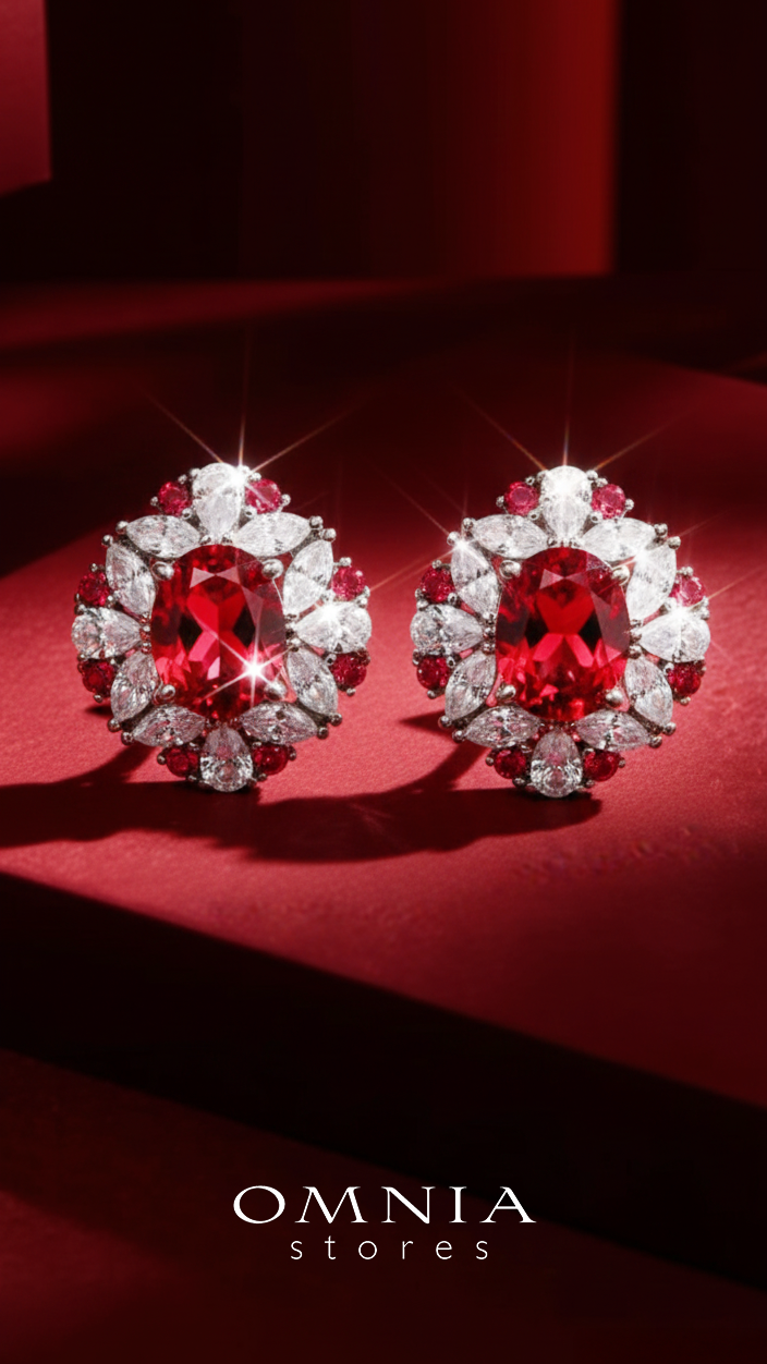 Omnia Kamilah Earrings in 925 Silver With GRC Certifited High Quality Ruby Red Lab Grown Stones