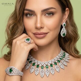Omnia Asrar Green Bridal Full Set in High Quality Zircon Stone Rhodium Plated