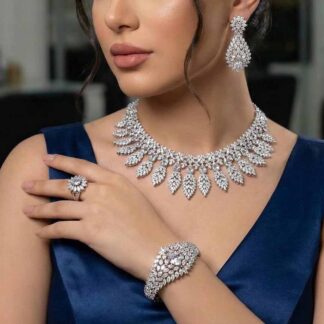 Omnia Asrar White Bridal Full Set in High Quality Zircon Stone Rhodium Plated