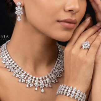 Omnia Dema White Luxury Bridal Full Set in High Quality Zircon Stone Rhodium Plated