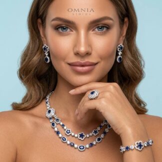 Omnia Esra Blue Full Set in High QualitySimulated Diamond Rhodium Plated