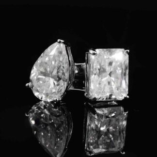 Ghaliah White Pear and Radiant Cut Ring GRA Certified in High Quality 925 Silver 7x11+9x11mm