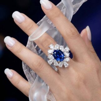 Hibah Lab Grown Sapphire Blue Stones With GRC Certifited Ring in 925 Silver