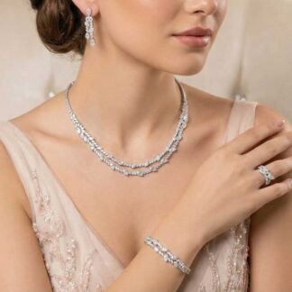 Omnia Nada White Bridal Full Set in High Quality Zircon Stone Rhodium Plated