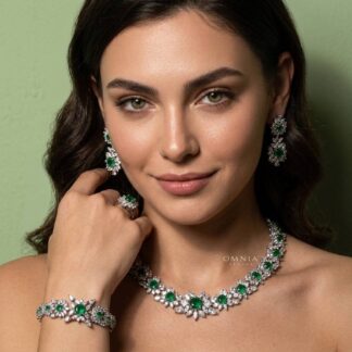 Omnia Nareen Green Bridal Full Set in High Quality Zircon Stone Rhodium Plated