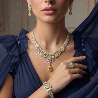 Omnia Nourah Yellow Luxury Bridal Full Set in High Quality Zircon Stone in Rhodium Plated