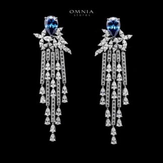 Omnia Vanya Blue Drop Earrings in 925 Silver with Pear-Cut High Quality Simulated Diamonds