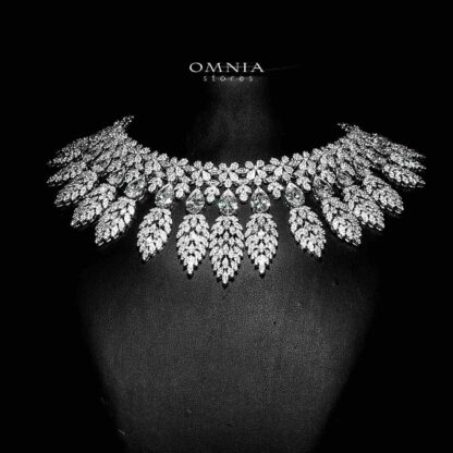 Omnia Asrar White Bridal Full Set in High Quality Zircon Stone Rhodium Plated - Image 2