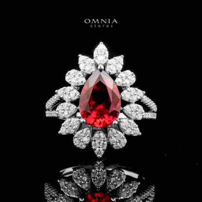 Omnia Asrar Red Bridal Full Set in High Quality Zircon Stone Rhodium Plated - Image 4