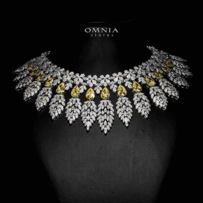 Omnia Asrar Yellow Bridal Full Set in High Quality Zircon Stone Rhodium Plated - Image 2