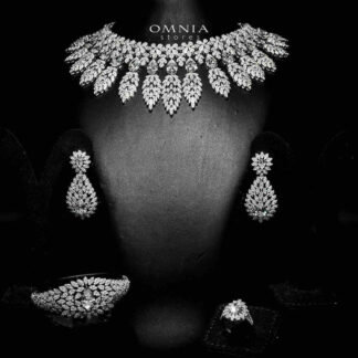 Omnia Asrar White Bridal Full Set in High Quality Zircon Stone Rhodium Plated(16cm only available in KSA)