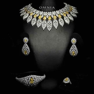 Omnia Asrar Yellow Bridal Full Set in High Quality Zircon Stone Rhodium Plated