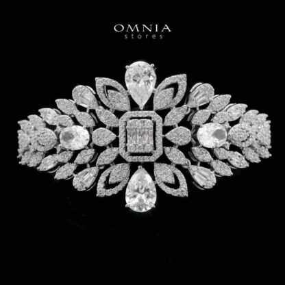 Omnia Athar White Bridal Full Set in High Quality Zircon Stone Rhodium Plated - Image 4