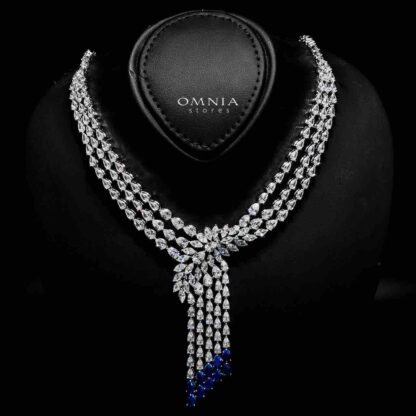 Omnia Rahaf Blue Bridal Full Set Accessories in High Quality Zircon Stone in Rhodium Plated - Image 2
