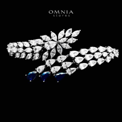 Omnia Rahaf Blue Bridal Full Set Accessories in High Quality Zircon Stone in Rhodium Plated - Image 3