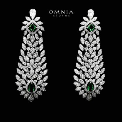 Omnia Asal Green Bridal Full Set in High Quality Zircon Stone Rhodium Plated - Image 5