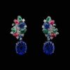 Omnia Bloom Drop Earrings with Multicolor Leaf Design and Simulated Diamonds in 92.5 Silver