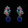 Omnia Bloom Drop Earrings with Multicolor Leaf Design and Simulated Diamonds in 92.5 Silver - Image 2