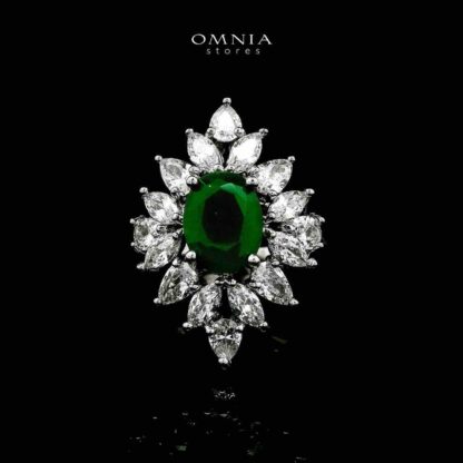 Omnia Dema Emerald Green and Yellow Bridal Full Set in High Quality Zircon Stone Rhodium Plated - Image 3