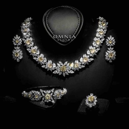 Omnia Durrah Yellow Bridal Full Set in High Quality Zircon Stone Rhodium Plated