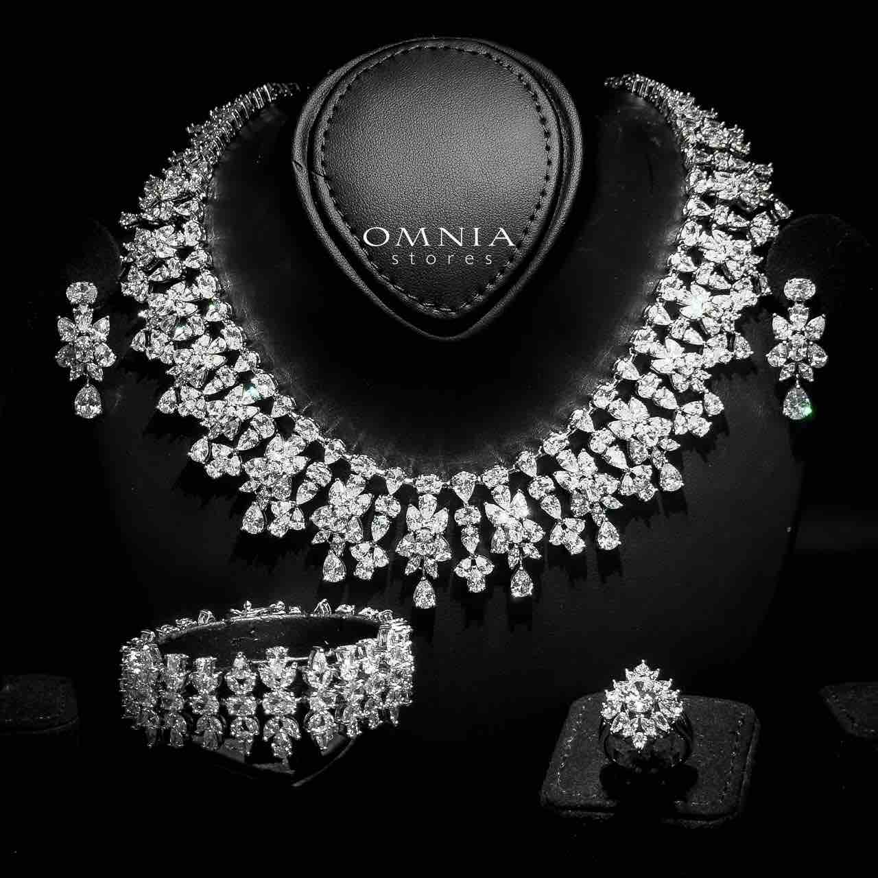 Omnia Dema White Luxury Bridal Full Set in High Quality Zircon Stone Rhodium Plated