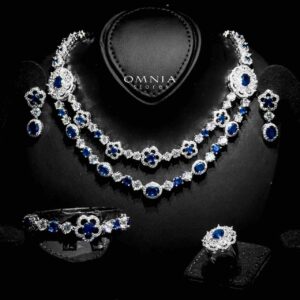 Omnia Esra Blue Full Set in High Quality Zircon Stone Rhodium Plated