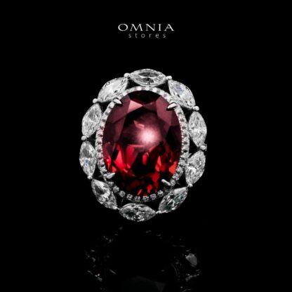 Omnia Ibtisam Red Ring 92.5 Silver Certified in High Quality Lab Grown Ruby Stone
