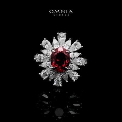 Omnia Jamila Red Ring 92.5 Silver Certified in High Quality Lab Grown Ruby Stone