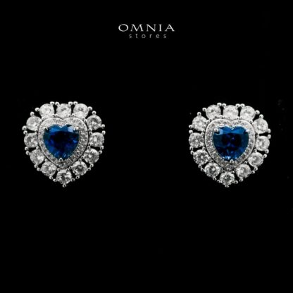 Omnia Mahasin Blue Heart Shape Earrings 925 Silver Certified in High Quality Lab-Grown Sapphire Stone