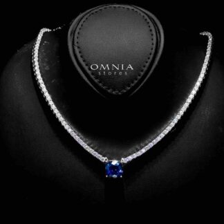 Omnia Nafeesa Blue Necklace 925 Silver in High Quality Lab Grown Sapphire Stone