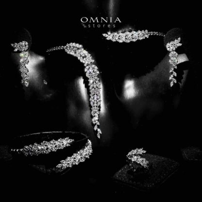 Omnia Nidaa White Bridal Full Set Accessories in High Quality Zircon Stone Rhodium Plated