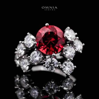 Omnia Istabraq Red Ring 92.5 Silver Certified in High Quality Lab Grown Ruby Stone