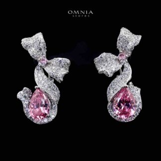 Omnia Pink Ribbon Earrings in 92.5 Silver with High Quality Simulated Diamonds