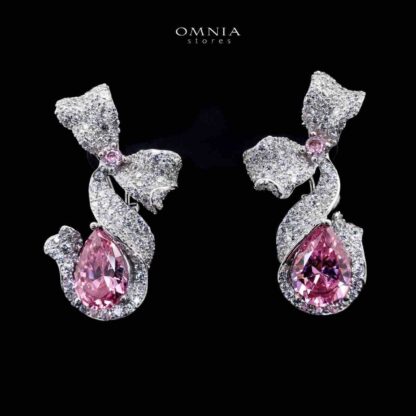 Omnia Pink Ribbon Earrings in 92.5 Silver with High Quality Simulated Diamonds
