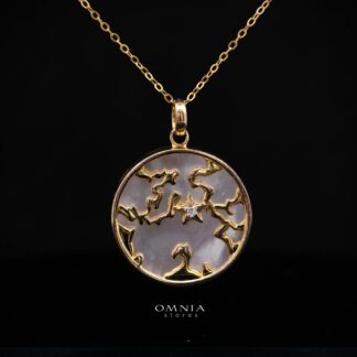 Omnia Celeste Mother of Pearl Pendant Necklace With Star Detail in High Quality Gold Plated