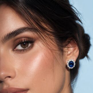 Jumana Lab Grown Sapphire Blue Stone With GRC Certified Earrings in 925 Silver