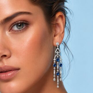 Khadija Lab Grown Sapphire Blue Stones With GRC Certified Drop Earrings in 925 Silver