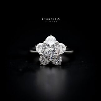Omnia Ivana Pure White Flower Ring in High Quality Iced Cut