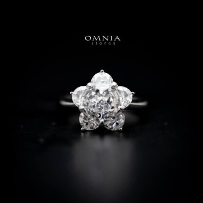 Omnia Ivana Pure White Flower Ring in High Quality Iced Cut