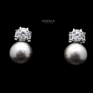 Omnia Belle Silver Pearl Stud Earrings In 92.5 Silver High Quality Simulated Diamonds